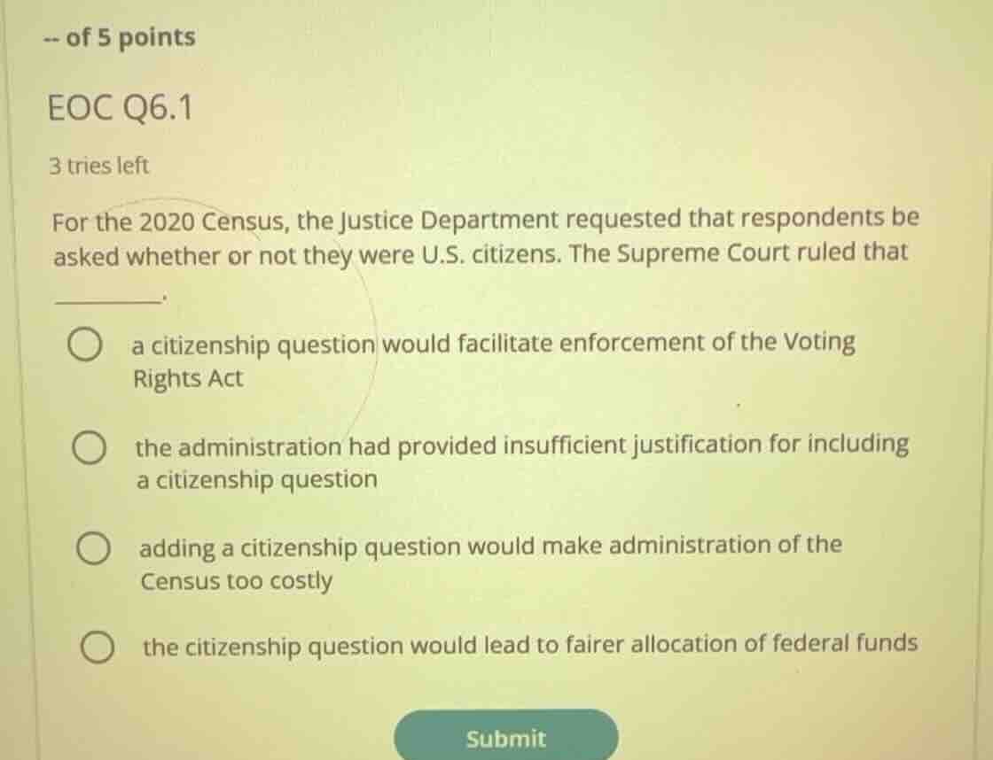 -- of 5 points eoc q6.1 3 tries left for the 2020 census, the justice d…