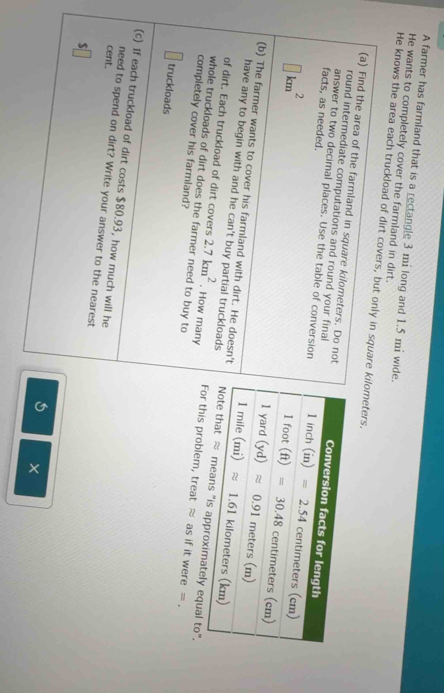a farmer has farmland that is a rectangle 3 mi long and 1.5 mi wide. he…