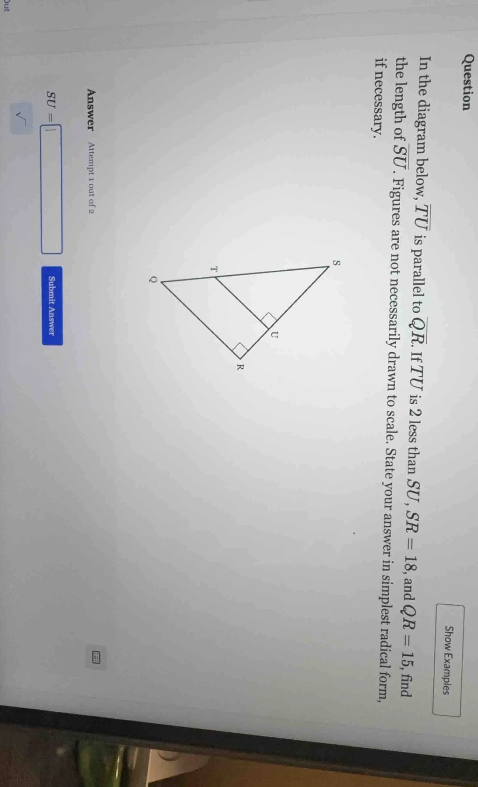 question in the diagram below, \\( \\overline{tu} \\) is parallel to \\…