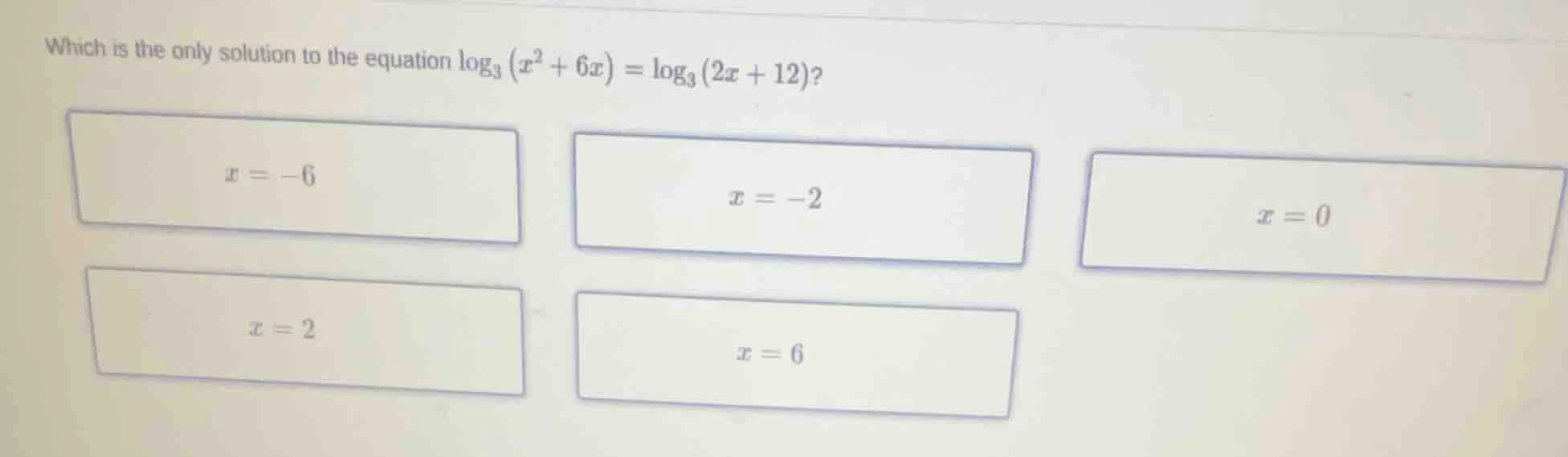 which is the only solution to the equation \\(\\log_{3}(x^{2}+6x)=\\log…