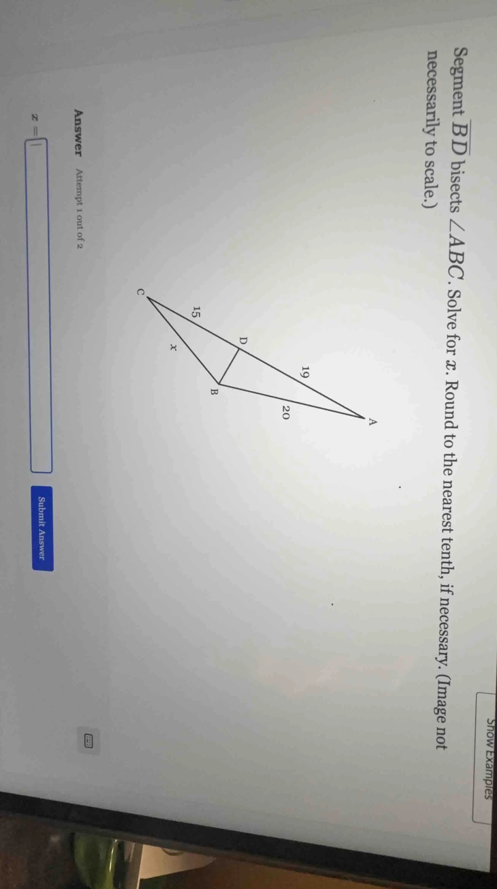 segment \\( \\overline{bd} \\) bisects \\( \\angle abc \\). solve for \…