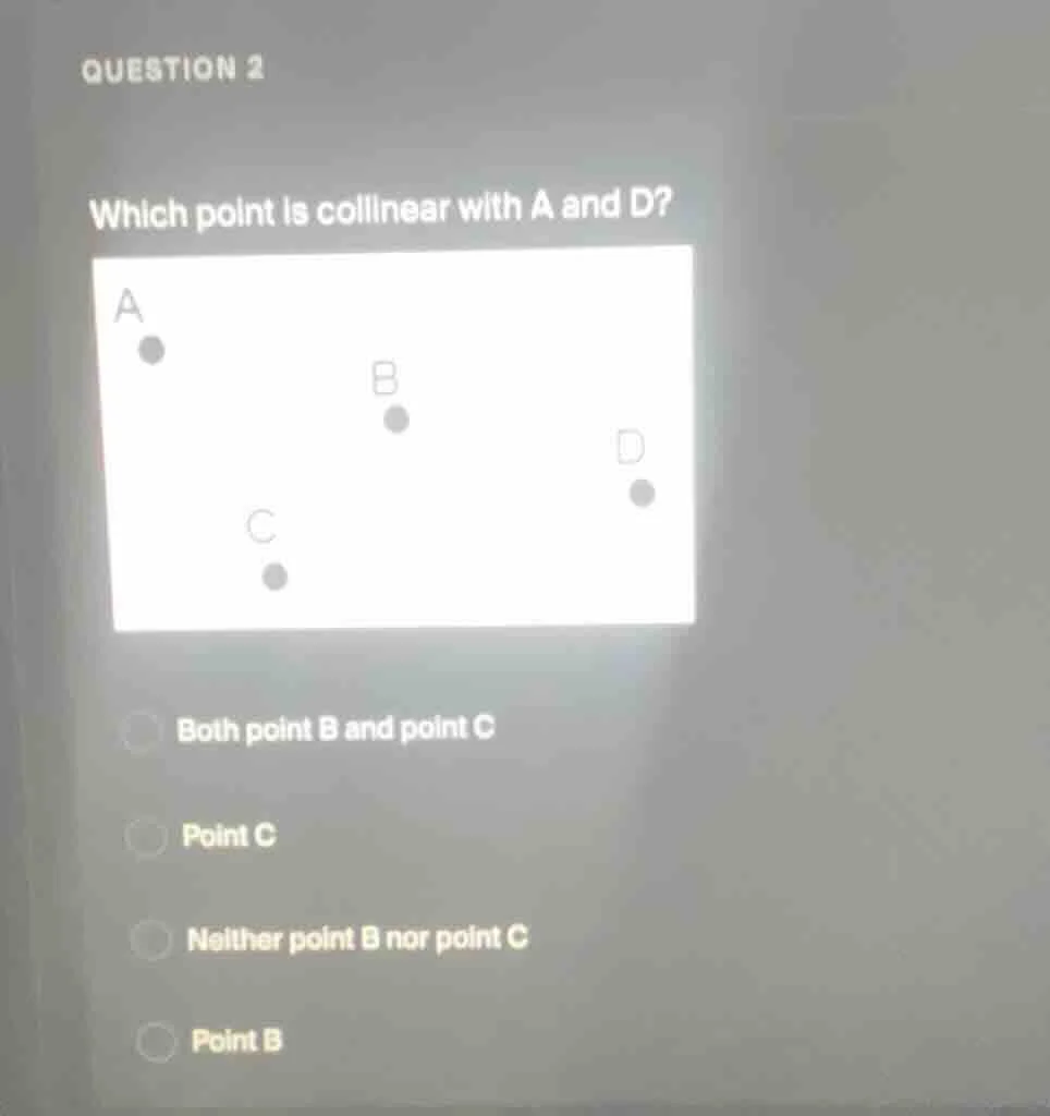 question 2 which point is collinear with a and d? both point b and poin…