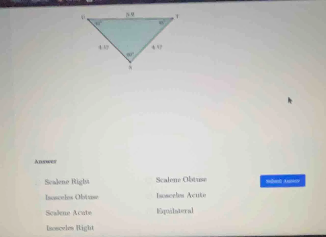 answer scalene right scalene obtuse isosceles obtuse isosceles acute sc…