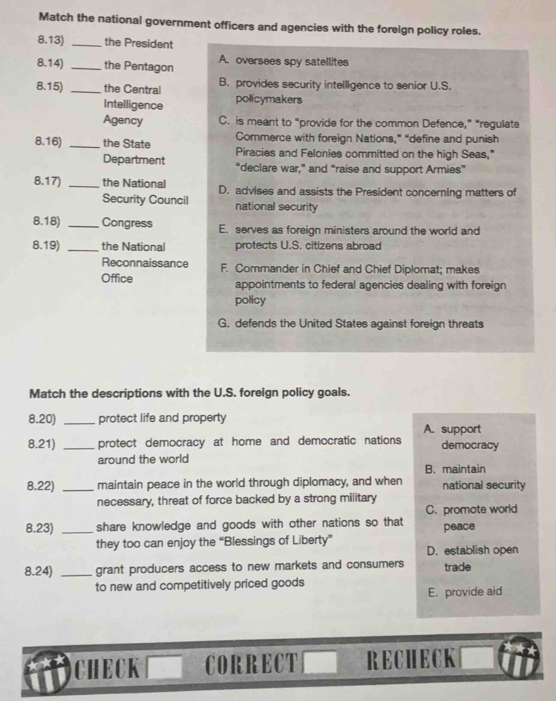 match the national government officers and agencies with the foreign po…