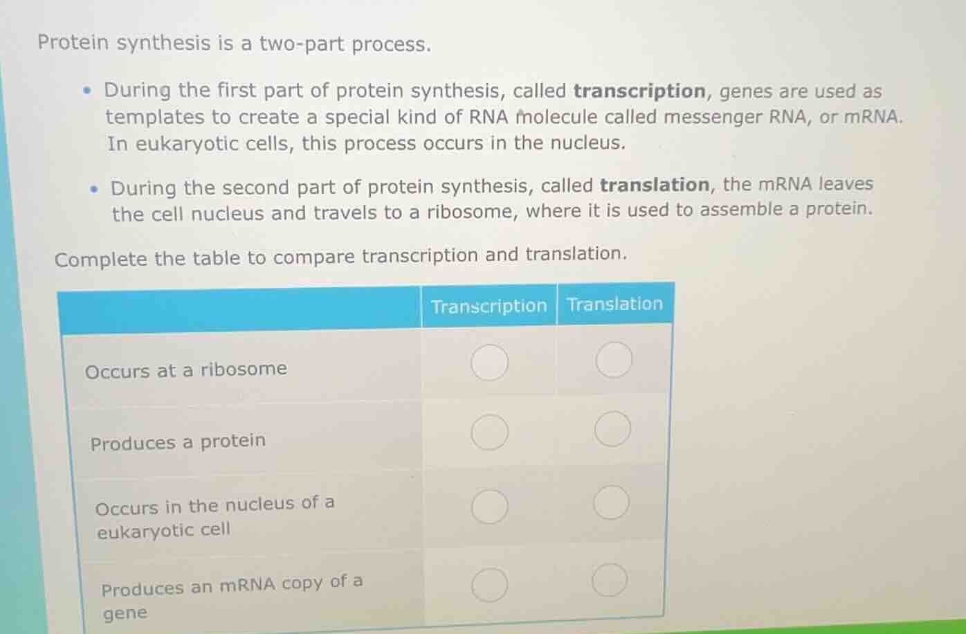 protein synthesis is a two - part process. - during the first part of p…