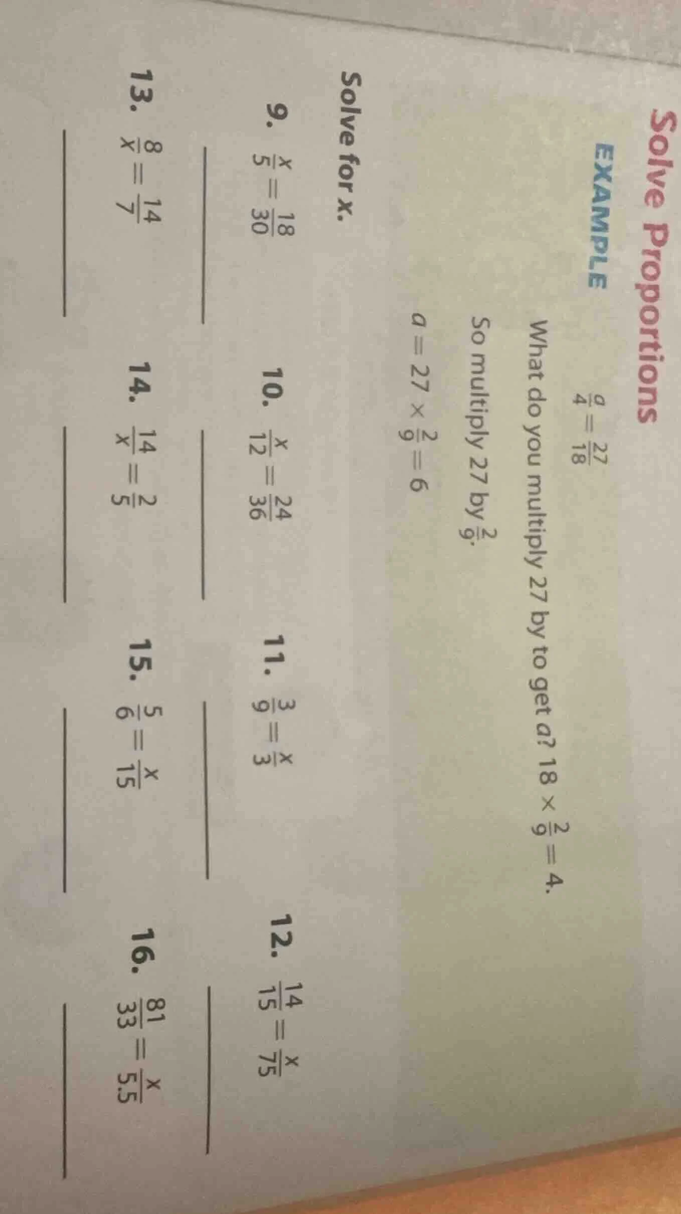 solve proportions example \\(\\frac{a}{4}=\\frac{27}{18}\\) what do you…