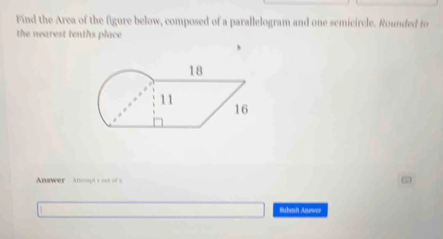 find the area of the figure below, composed of a parallelogram and one …