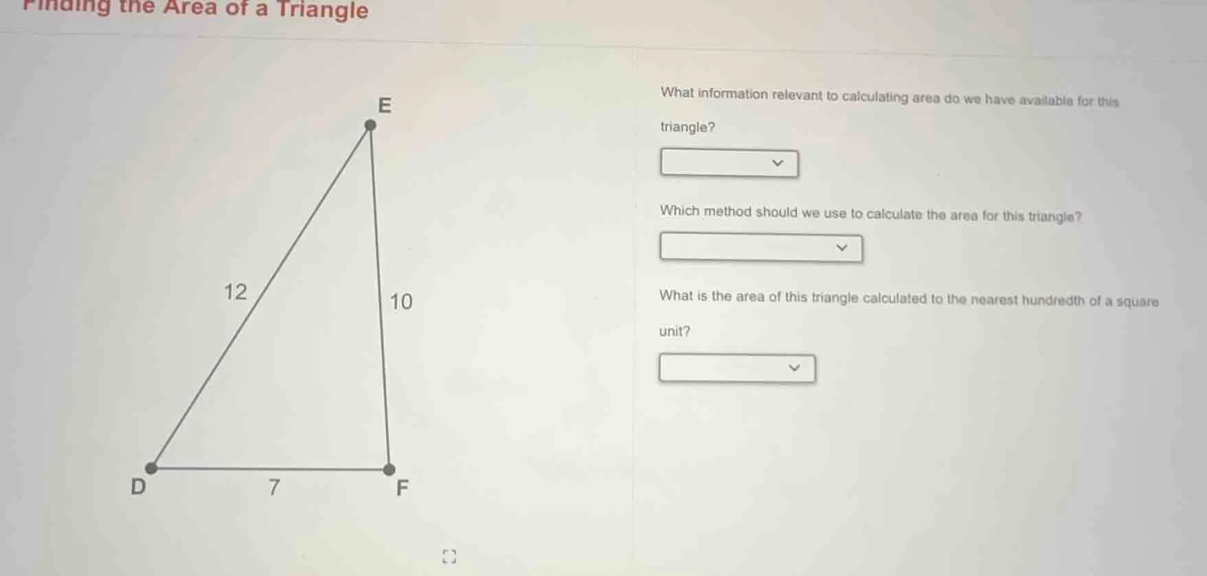 finding the area of a triangle what information relevant to calculating…