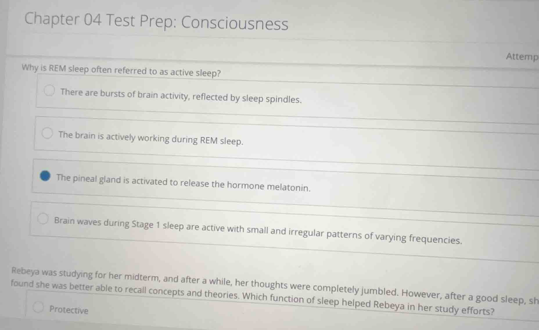 chapter 04 test prep: consciousness why is rem sleep often referred to …