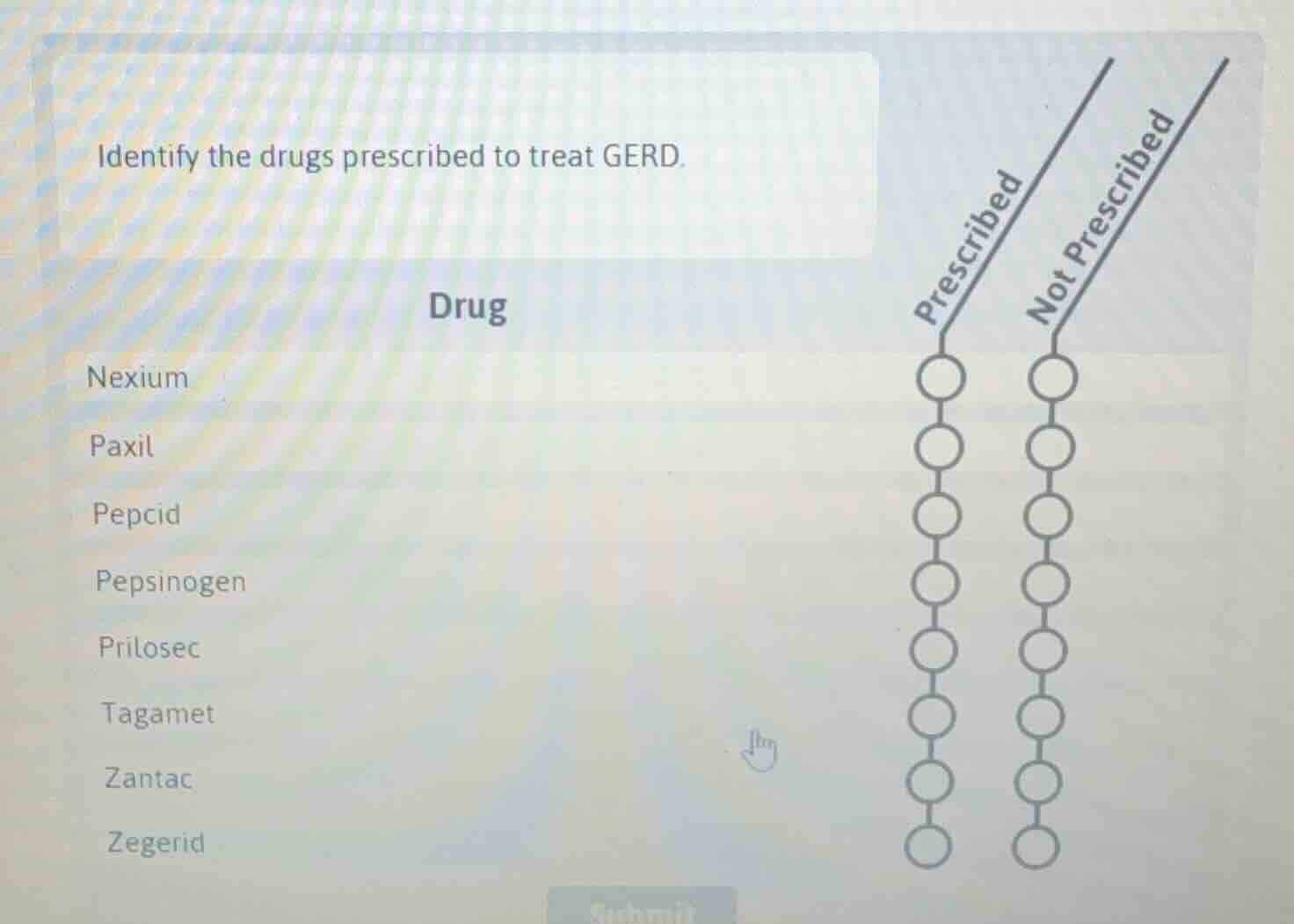 identify the drugs prescribed to treat gerd. drug nexium paxil pepcid p…