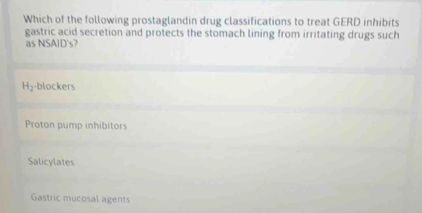 which of the following prostaglandin drug classifications to treat gerd…