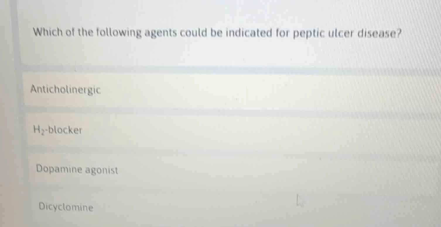 which of the following agents could be indicated for peptic ulcer disea…