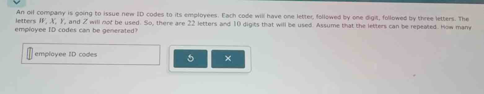 an oil company is going to issue new id codes to its employees. each co…