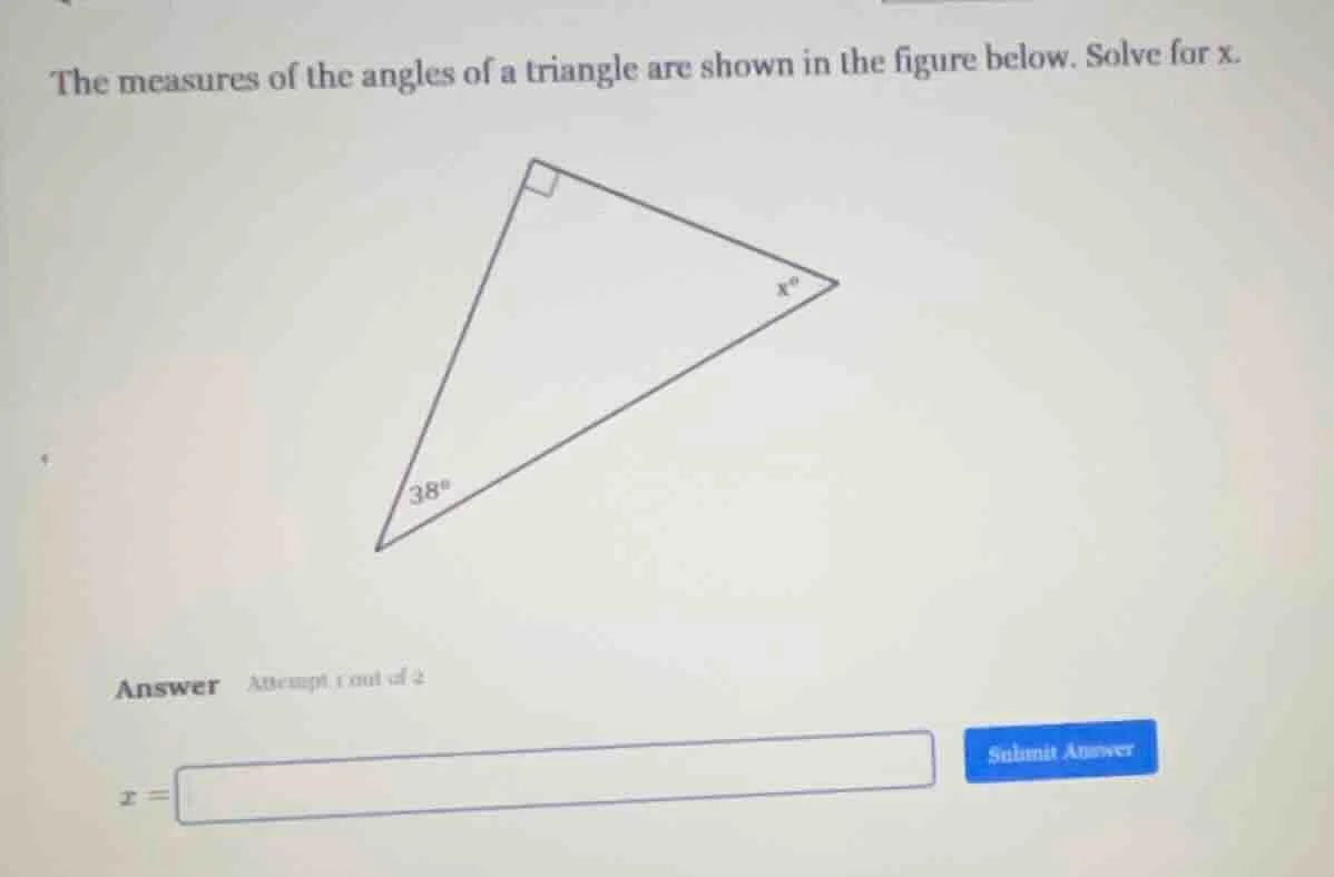 the measures of the angles of a triangle are shown in the figure below.…