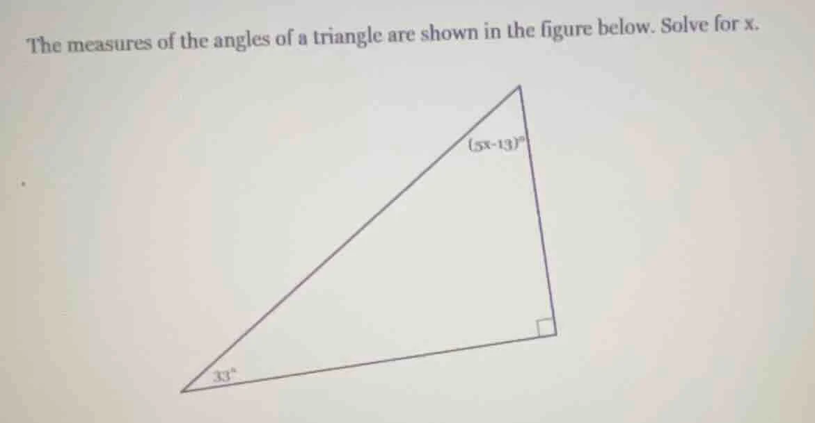 the measures of the angles of a triangle are shown in the figure below.…