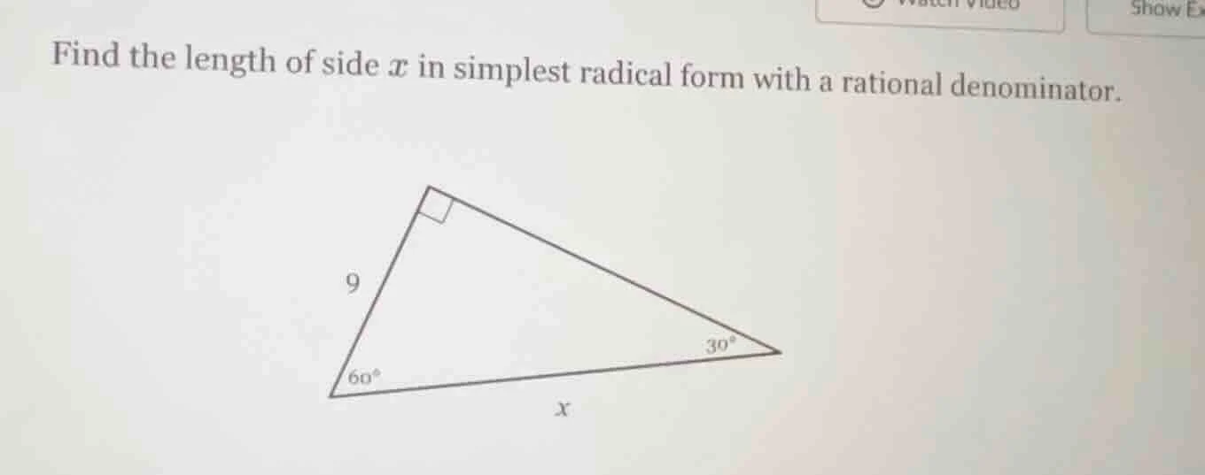 find the length of side x in simplest radical form with a rational deno…