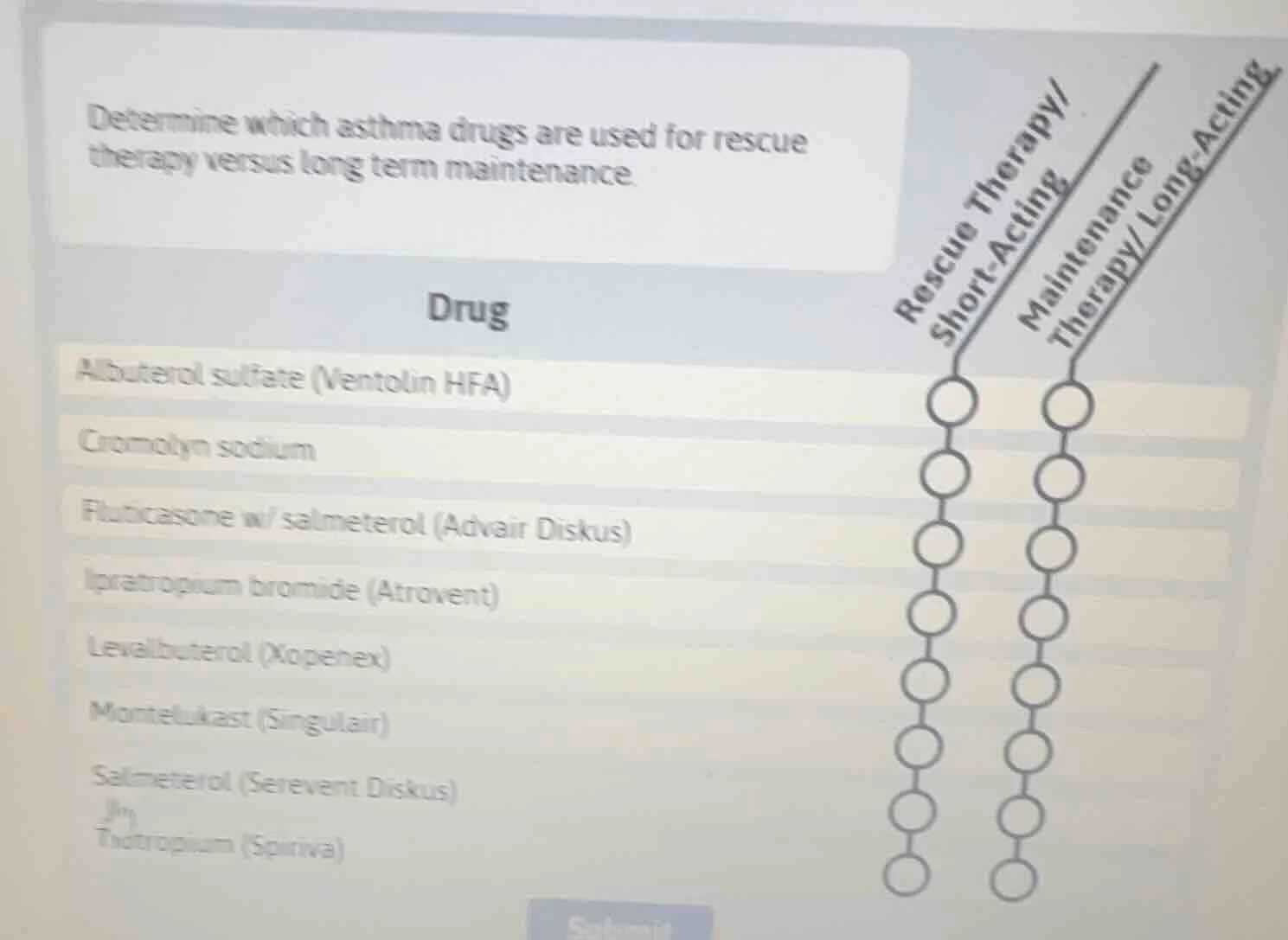 determine which asthma drugs are used for rescue therapy versus long te…