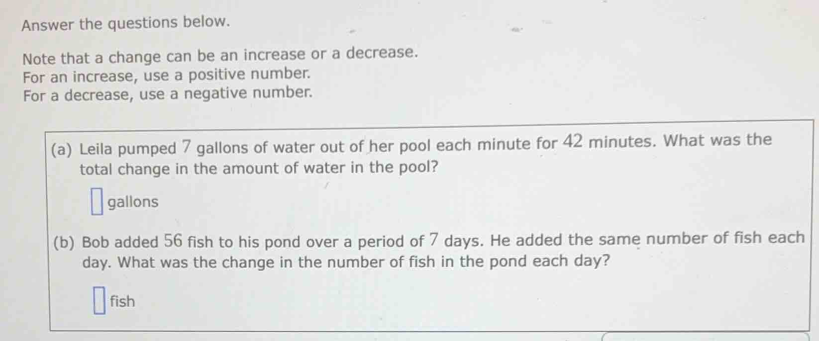 answer the questions below. note that a change can be an increase or a …
