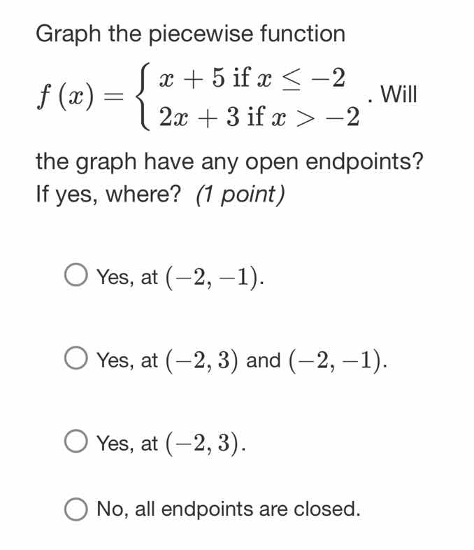 graph the piecewise function $f(x)=\\begin{cases}x + 5\\text{ if }x\\le…