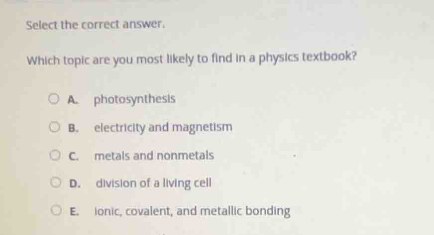 select the correct answer. which topic are you most likely to find in a…