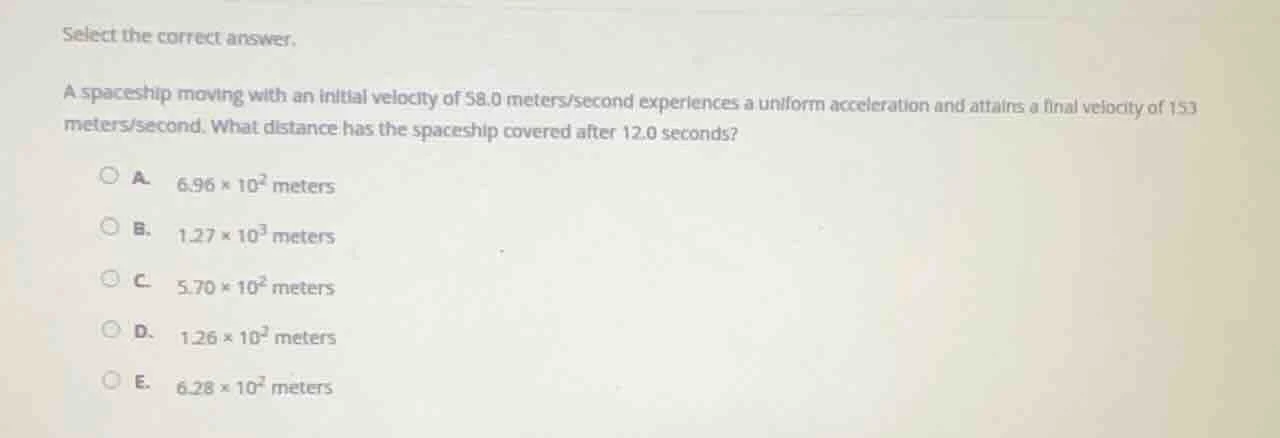 select the correct answer. a spaceship moving with an initial velocity …