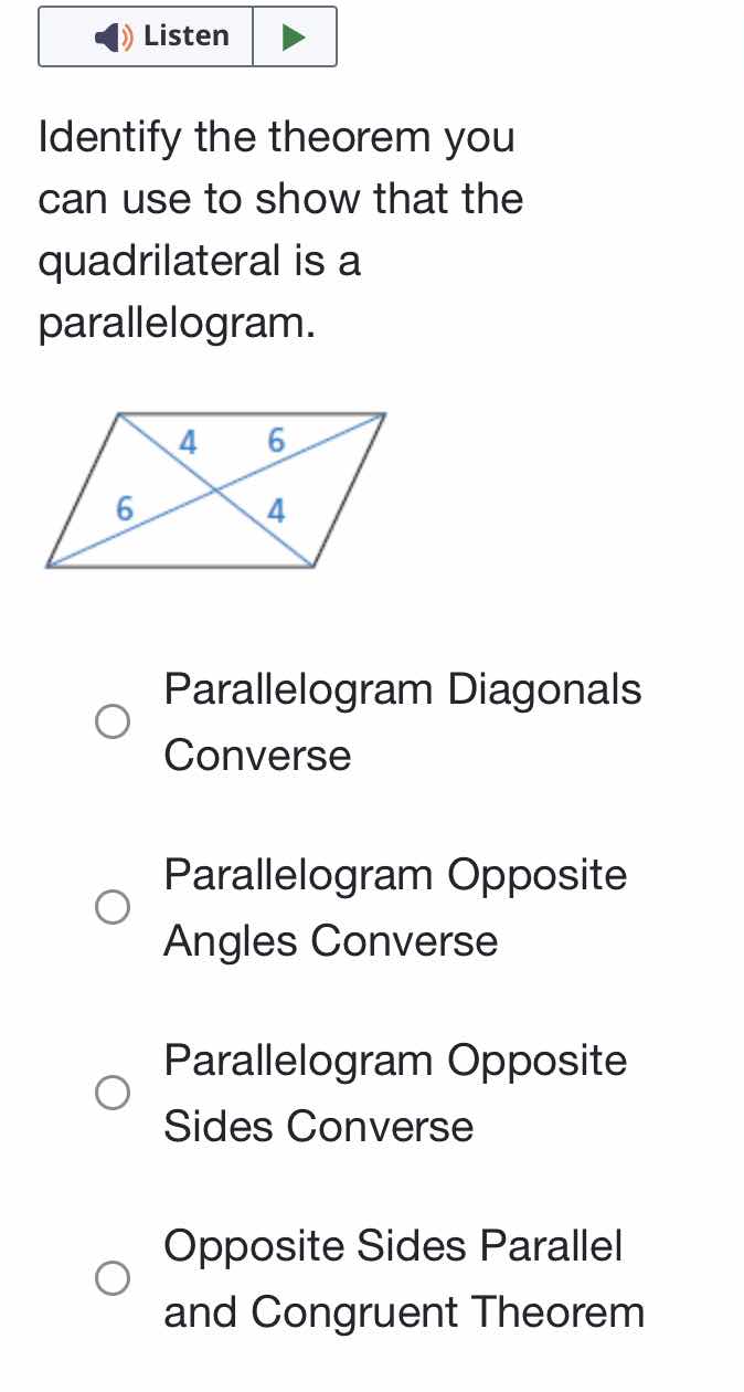 identify the theorem you can use to show that the quadrilateral is a pa…