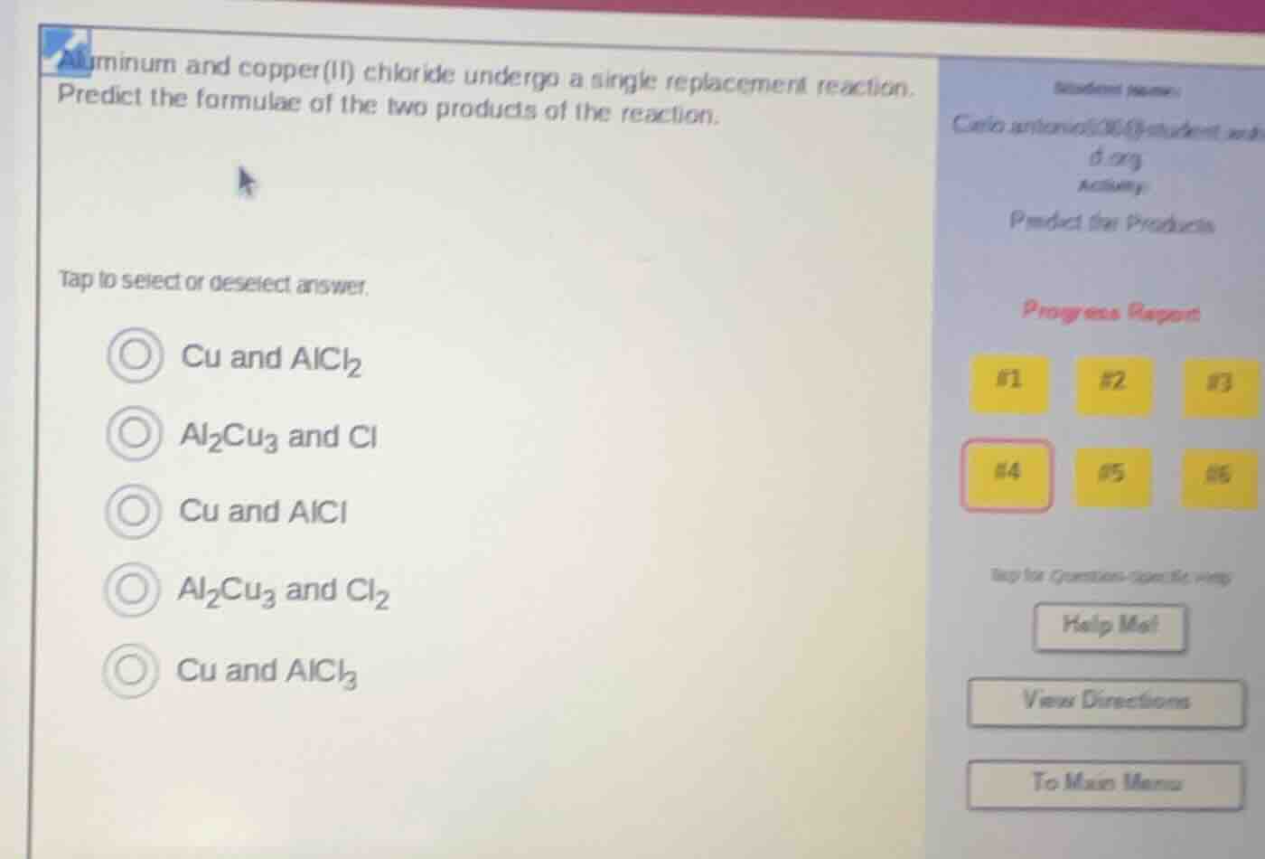 aluminum and copper(i) chloride undergoes a single replacement reaction…