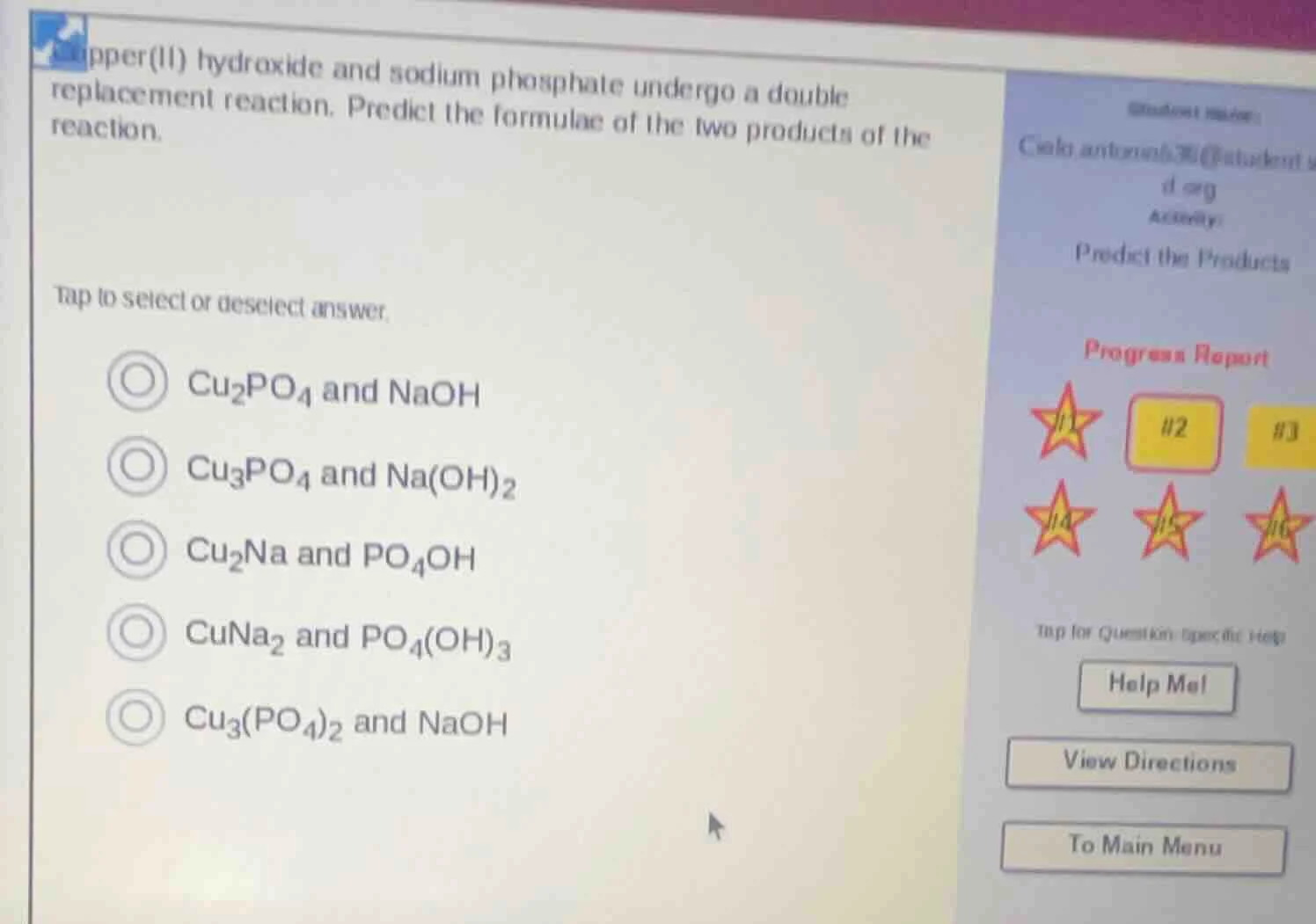 pper(ii) hydroxide and sodium phosphate undergo a double replacement re…
