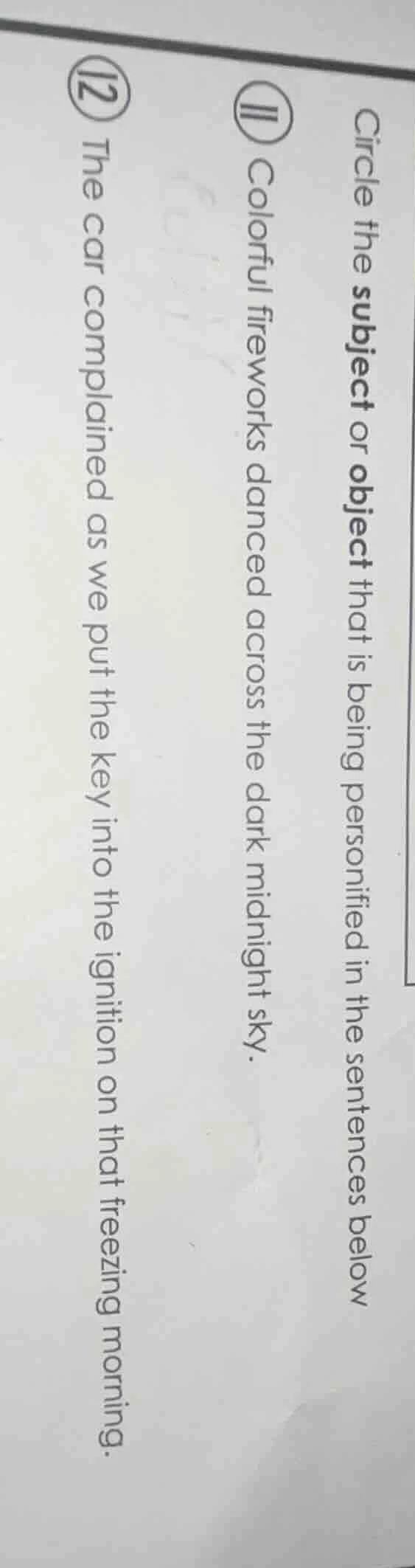 circle the subject or object that is being personified in the sentences…