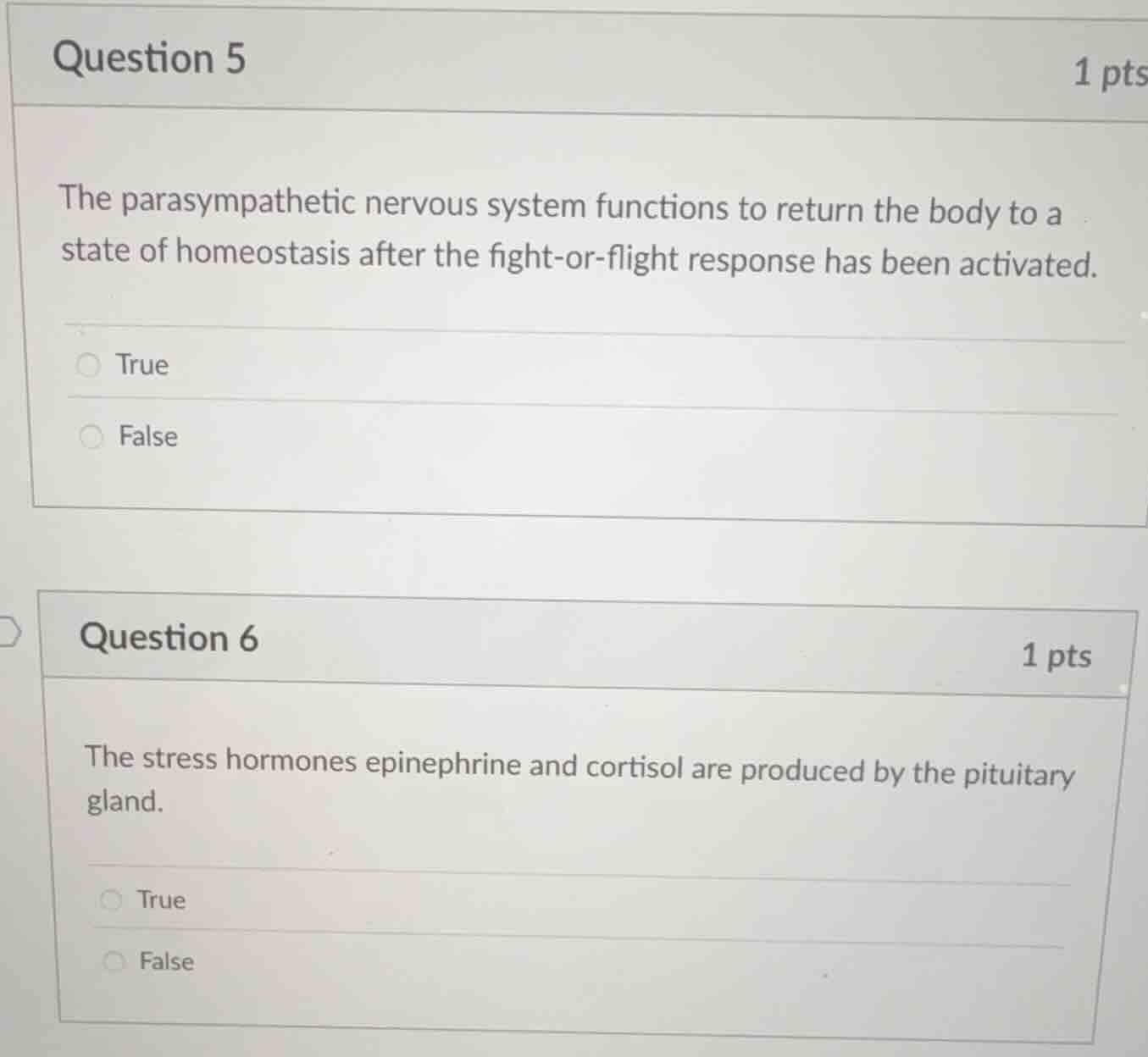 question 5 1 pts the parasympathetic nervous system functions to return…