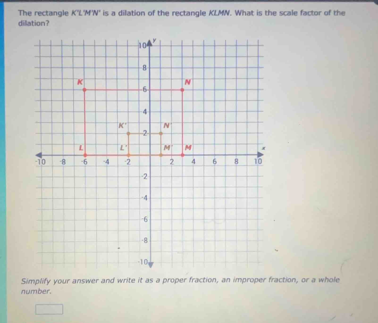 the rectangle klmn is a dilation of the rectangle klmn. what is the sca…