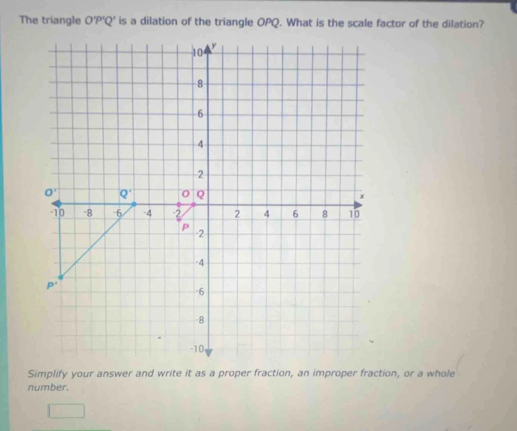 the triangle opq is a dilation of the triangle opq. what is the scale f…