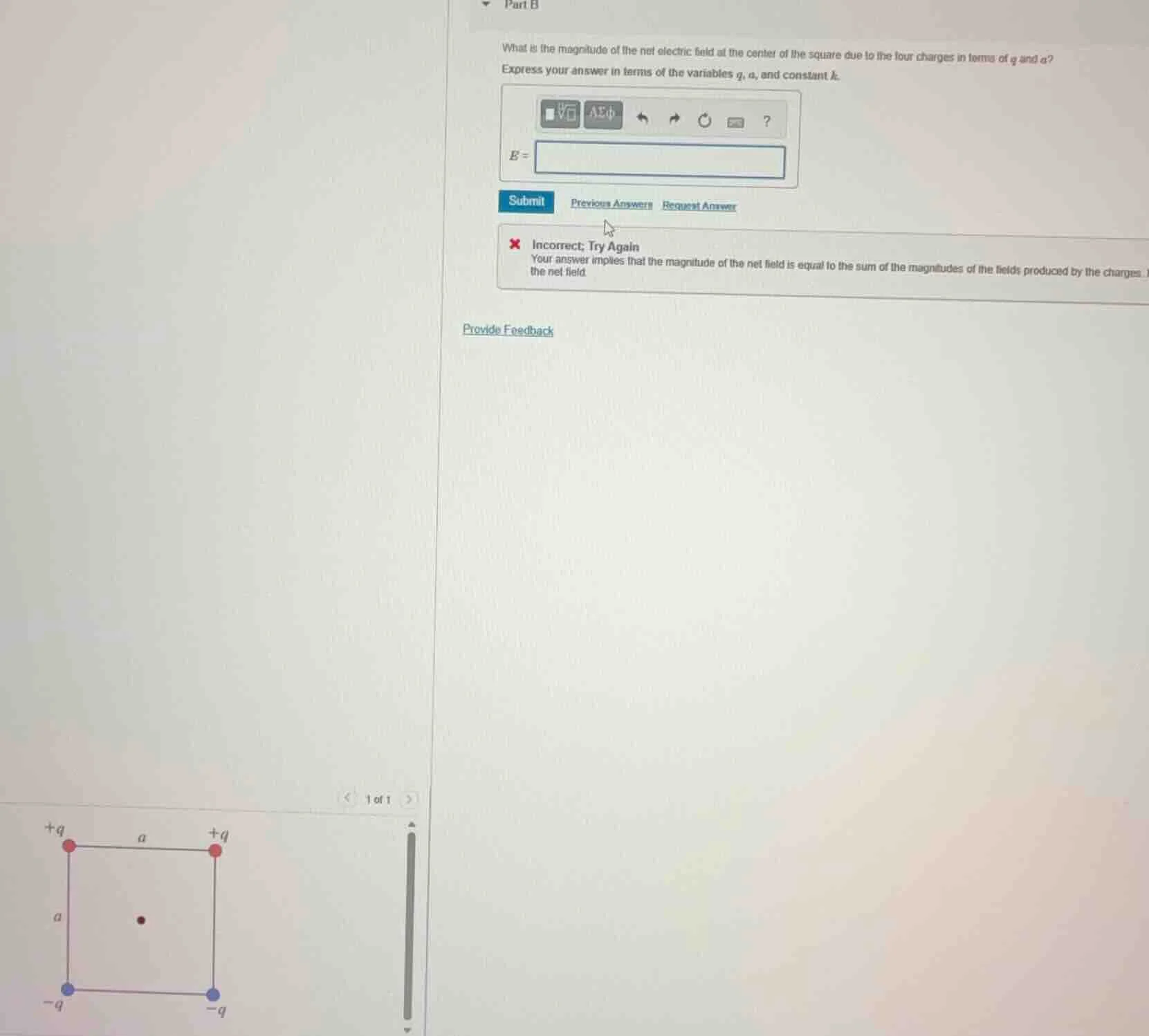 part b what is the magnitude of the net electric field at the center of…