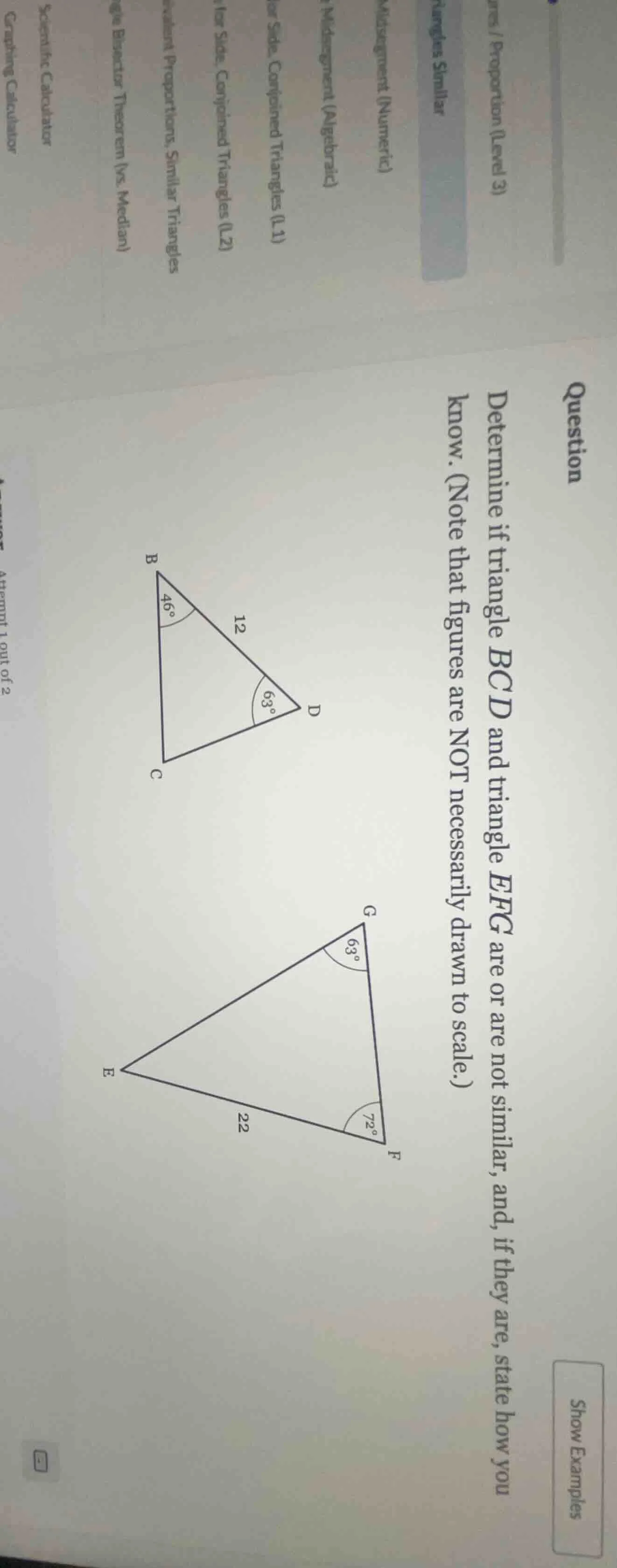 question determine if triangle bcd and triangle efg are or are not simi…