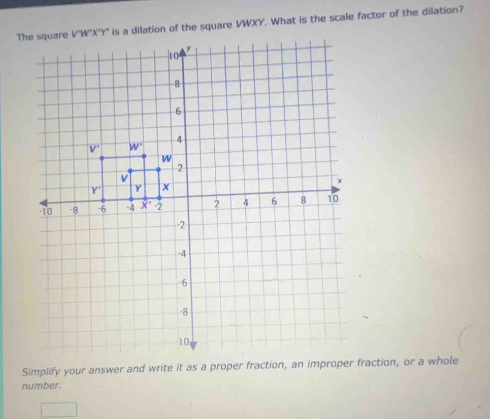 the square vwxy is a dilation of the square vwxy. what is the scale fac…