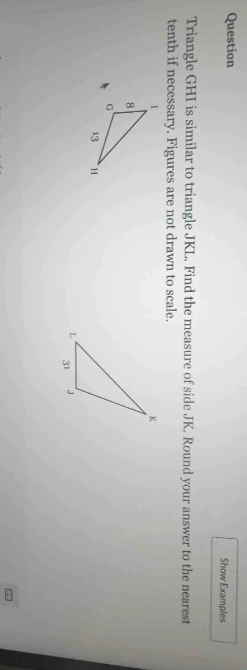 question triangle ghi is similar to triangle jkl. find the measure of s…