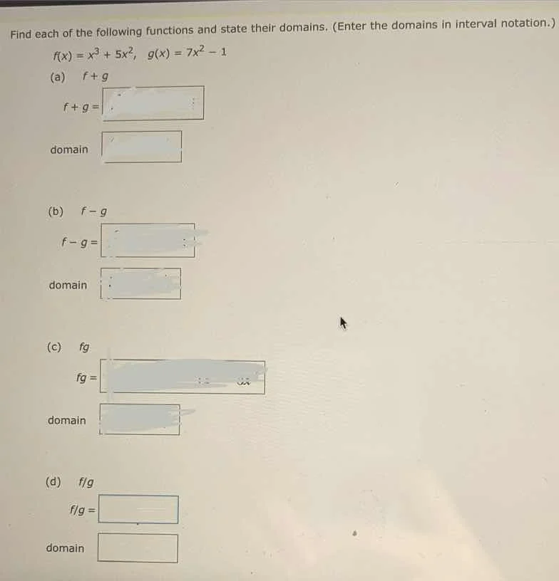 find each of the following functions and state their domains. (enter th…