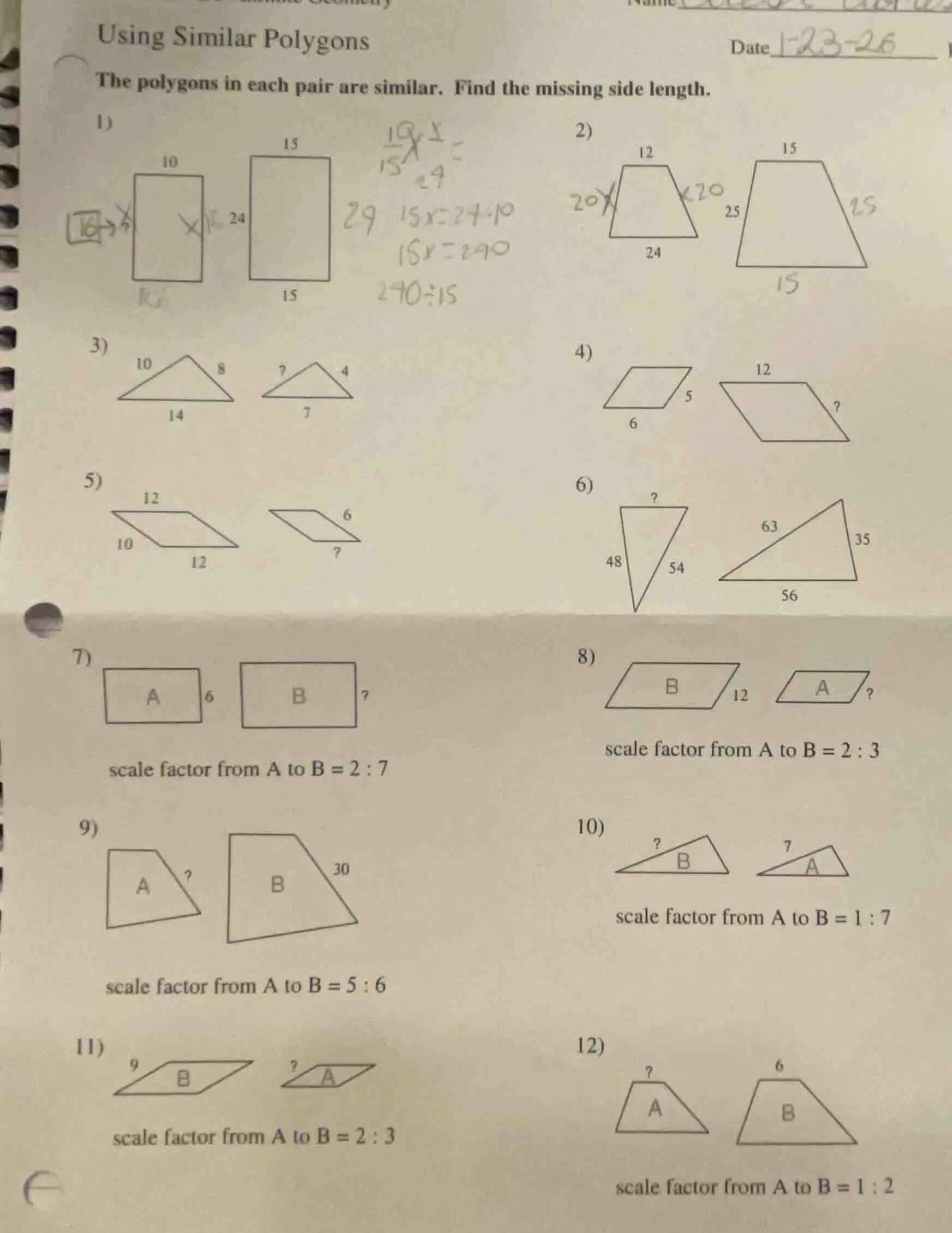 using similar polygons the polygons in each pair are similar. find the …
