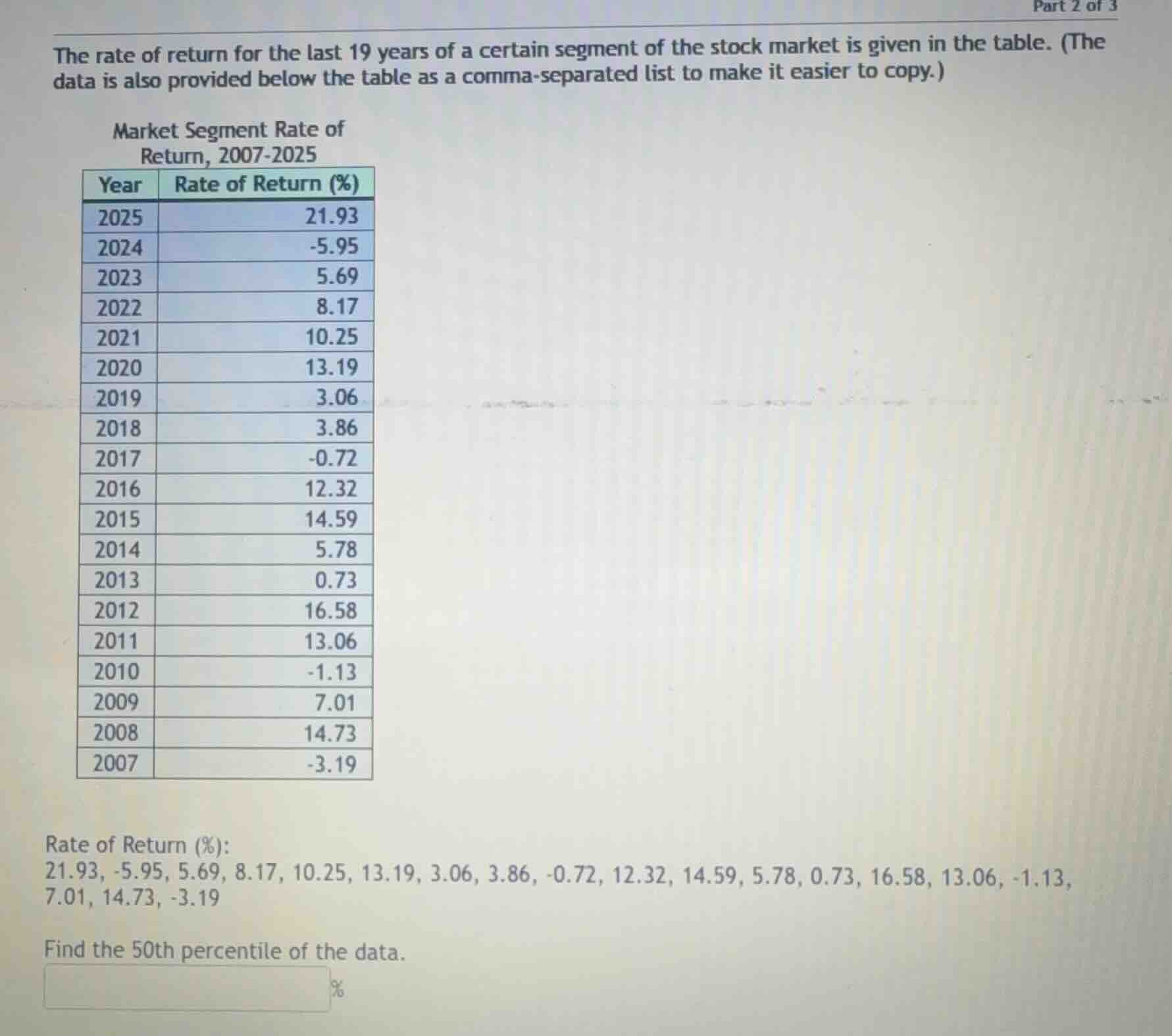 the rate of return for the last 19 years of a certain segment of the st…