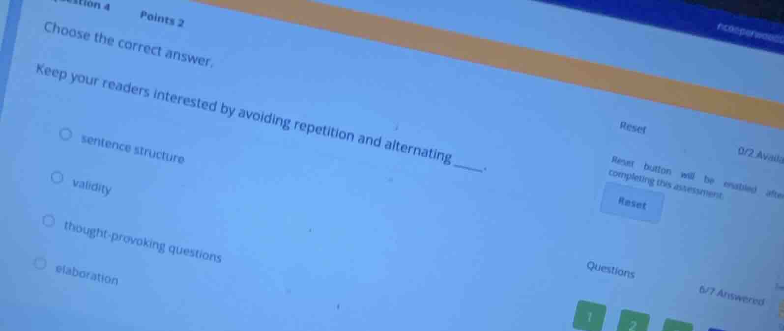 question 4 points 2 choose the correct answer. keep your readers intere…