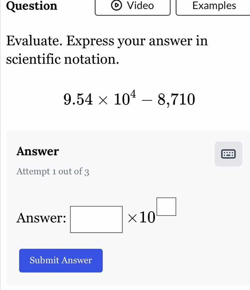 evaluate. express your answer in scientific notation. \\(9.54 \\times 1…
