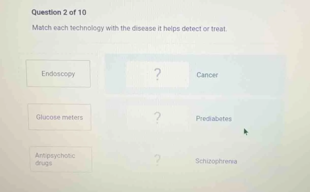 question 2 of 10 match each technology with the disease it helps detect…