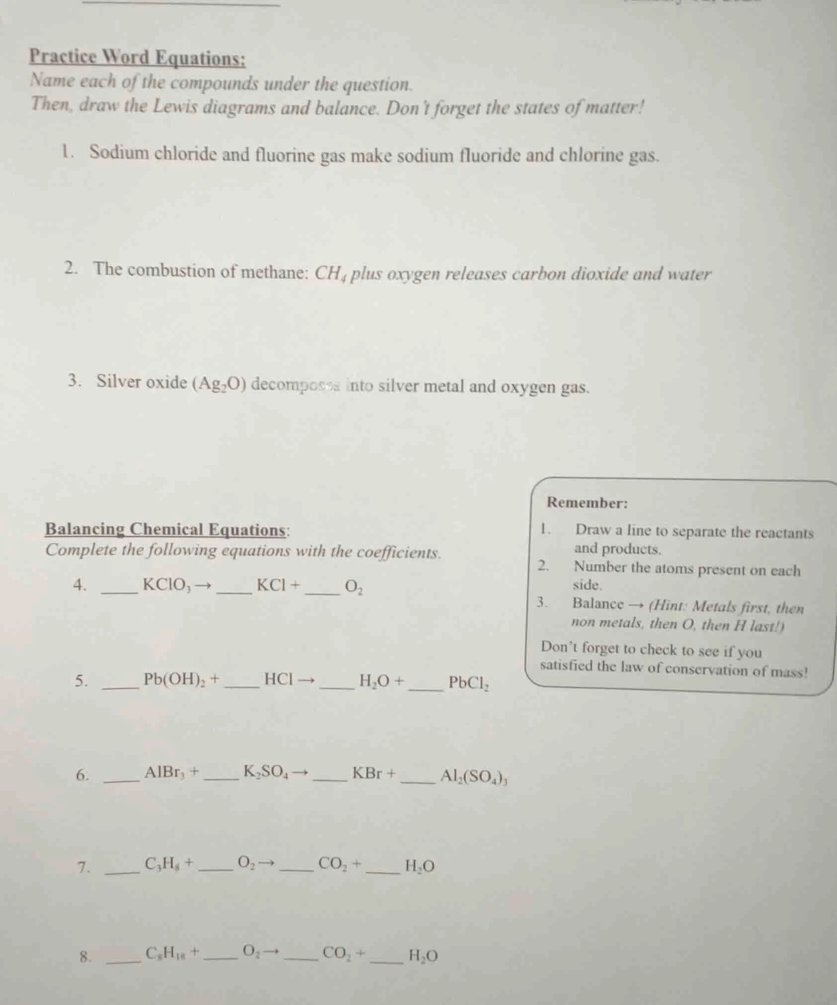 practice word equations: name each of the compounds under the question.…
