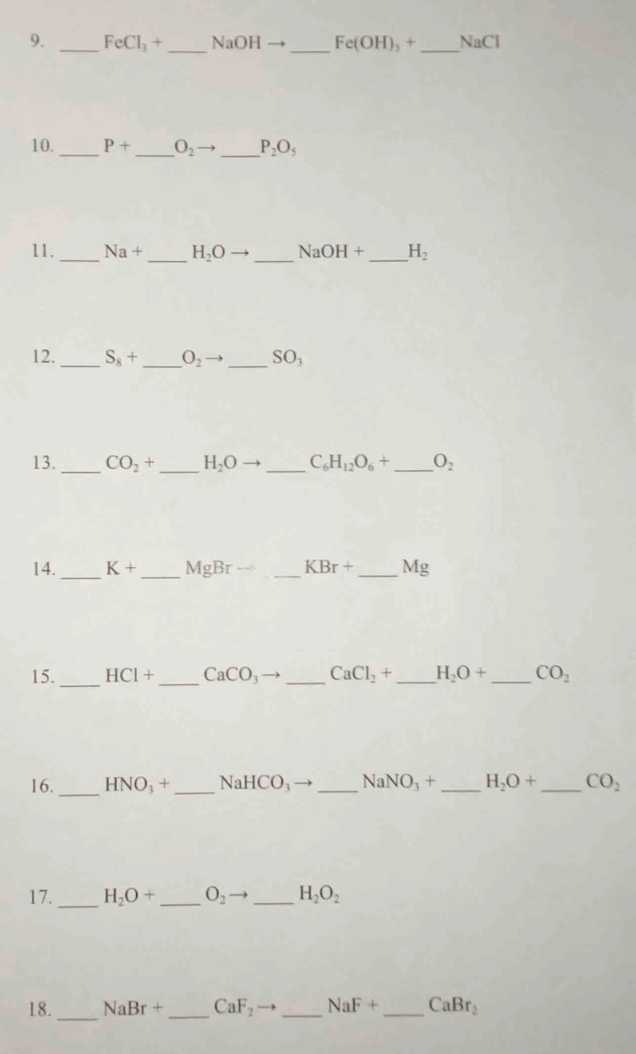 9. \\underline{\\quad\\quad} fecl₃ + \\underline{\\quad\\quad} naoh \ i…