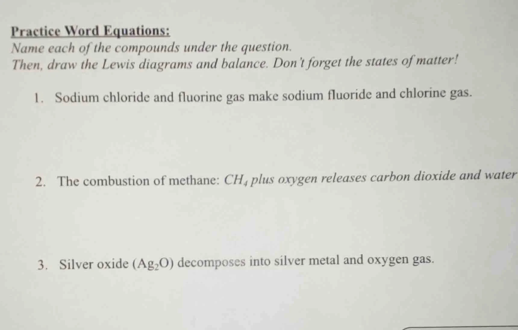practice word equations: name each of the compounds under the question.…