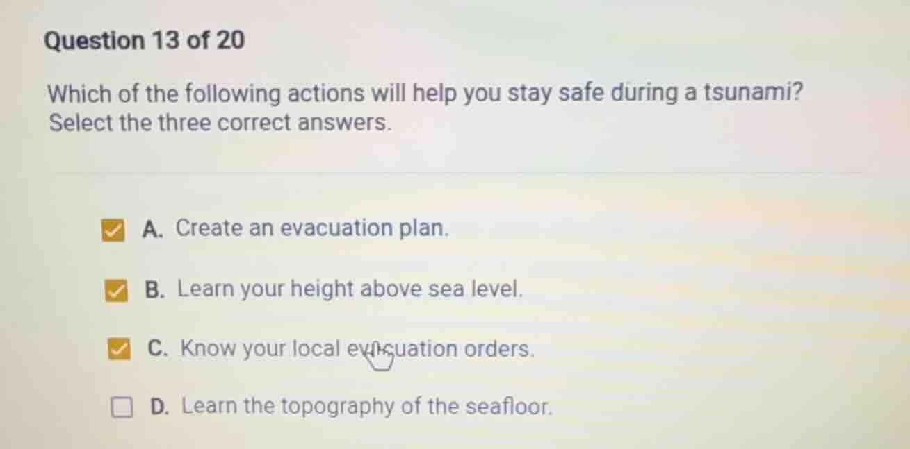 question 13 of 20 which of the following actions will help you stay saf…