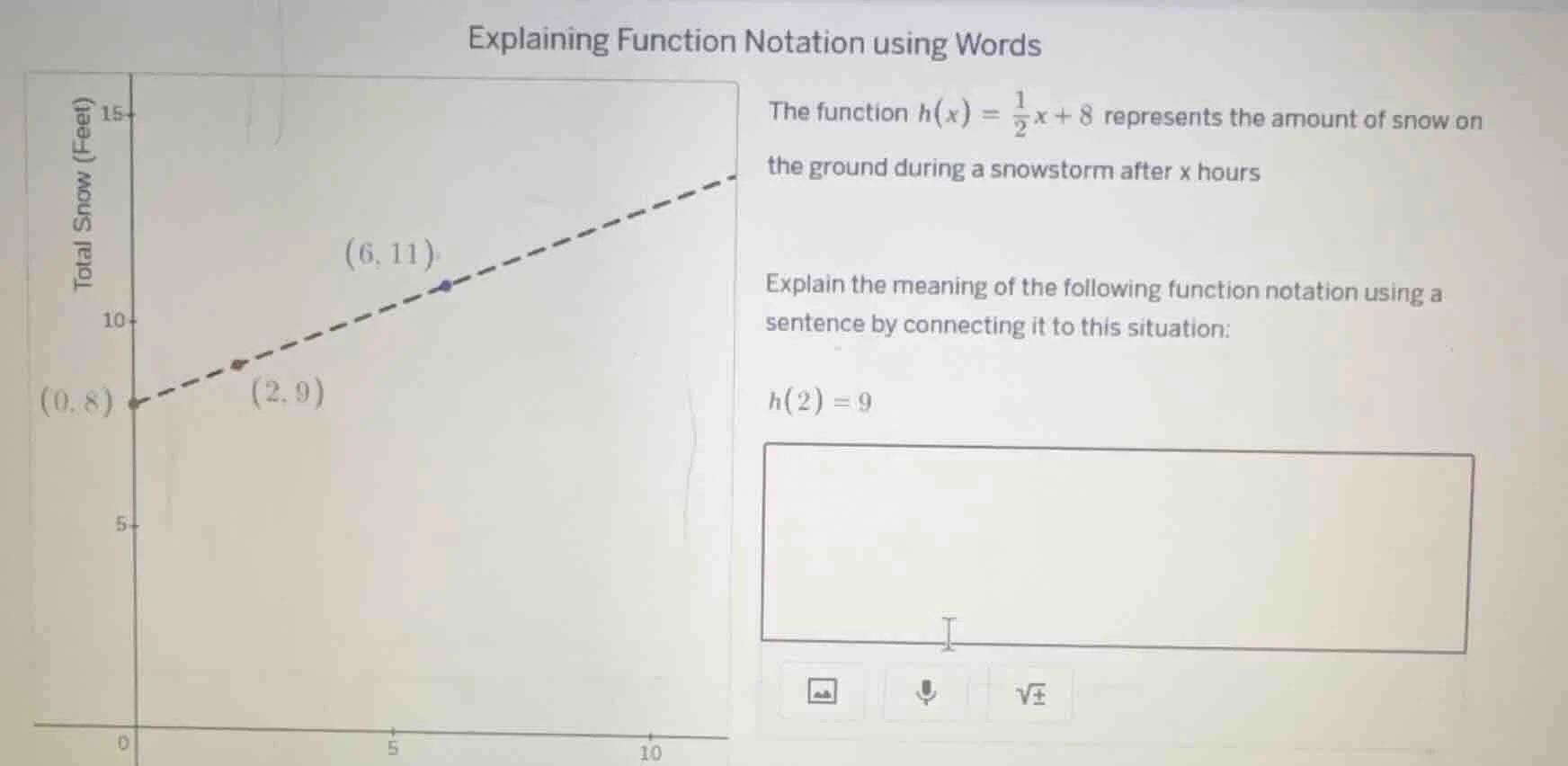 explaining function notation using words the function $h(x) = \\frac{1}…