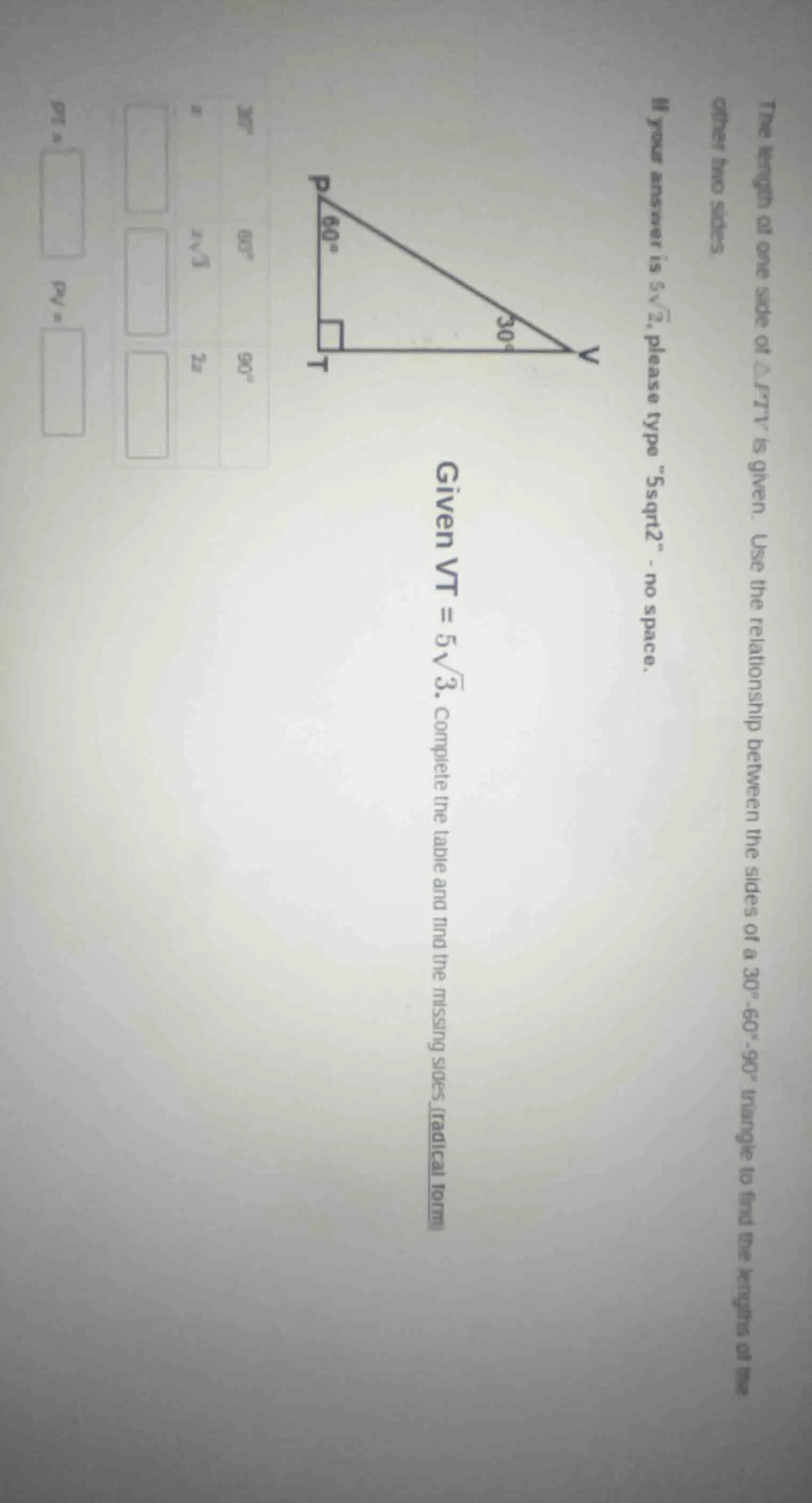 the length of one side of △ptv is given. use the relationship between t…