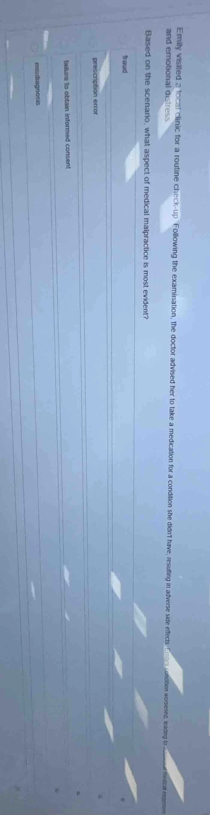 emily visited a local clinic for a routine check - up. following the ex…