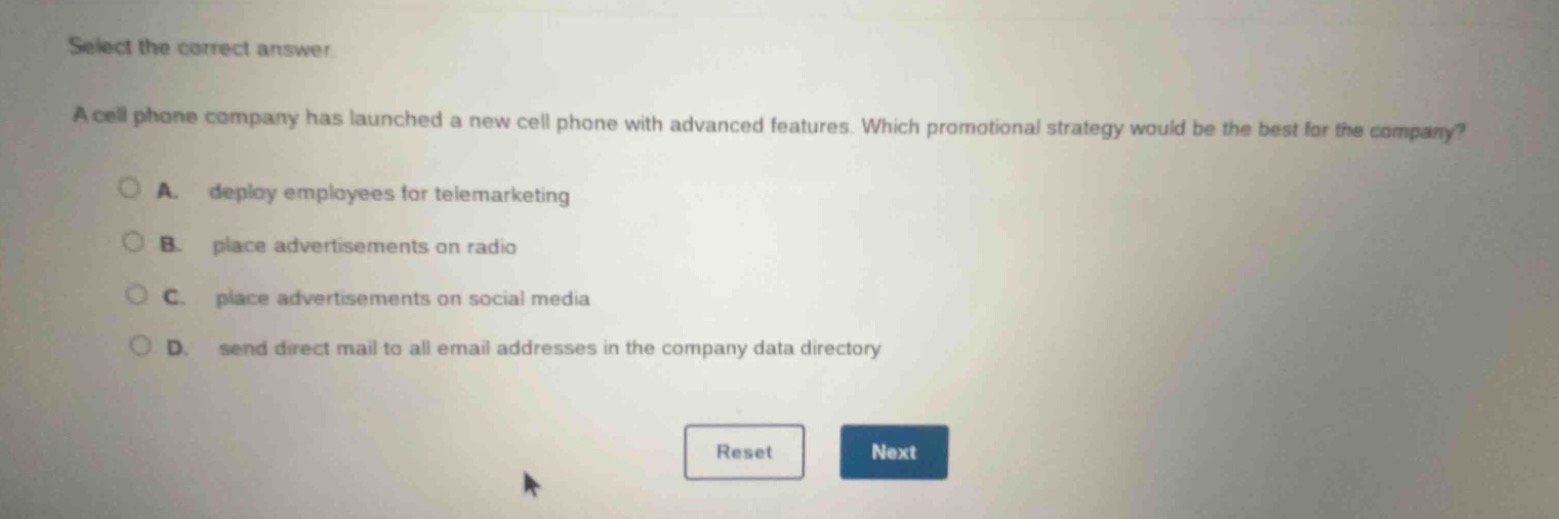 select the correct answer. a cell phone company has launched a new cell…